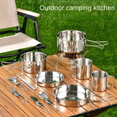 Σετ κατσαρόλας εξωτερικού χώρου Συνδυασμός 304 Ανοξείδωτη Κουζίνα Κάμπινγκ Φορητή Σετ κατσαρόλα και επιτραπέζια σκεύη για κάμπινγκ