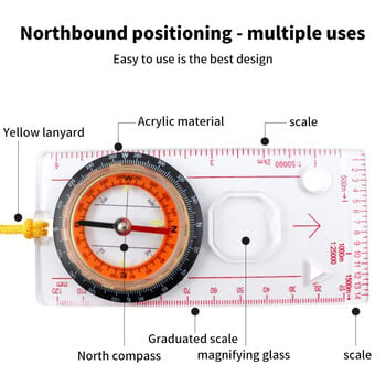 Φορητός χάρακας κλίμακας πυξίδας Χάρακας χάρτη πολλαπλών λειτουργιών με κορδόνι για πεζοπορία σε υπαίθριο κάμπινγκ