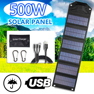 500 W pārnēsājams saules panelis 5 V divkāršs USB salokāms ūdensnecaurlaidīgs saules lādētājs strāvas ģenerators mobilajam tālrunim āra kempinga tūrismam