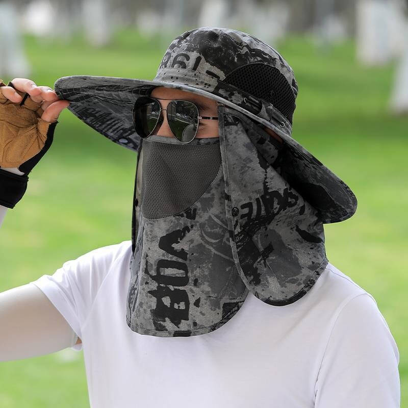 Saulessarga cepure Elpojoša Saules aizsardzība Vīriešu vasaras pret UV makšķerēšanas cepure Liela mala seja Aizsegs pret moskītu necaurlaidīgs Fisherman saules cepure