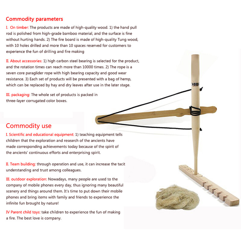 Primitivni pribor za bušenje vatrenog luka Alat za izradu vatre za bušenje drva Upaljač za kampiranje Paljenje vatre za ribolov, piknik, lov