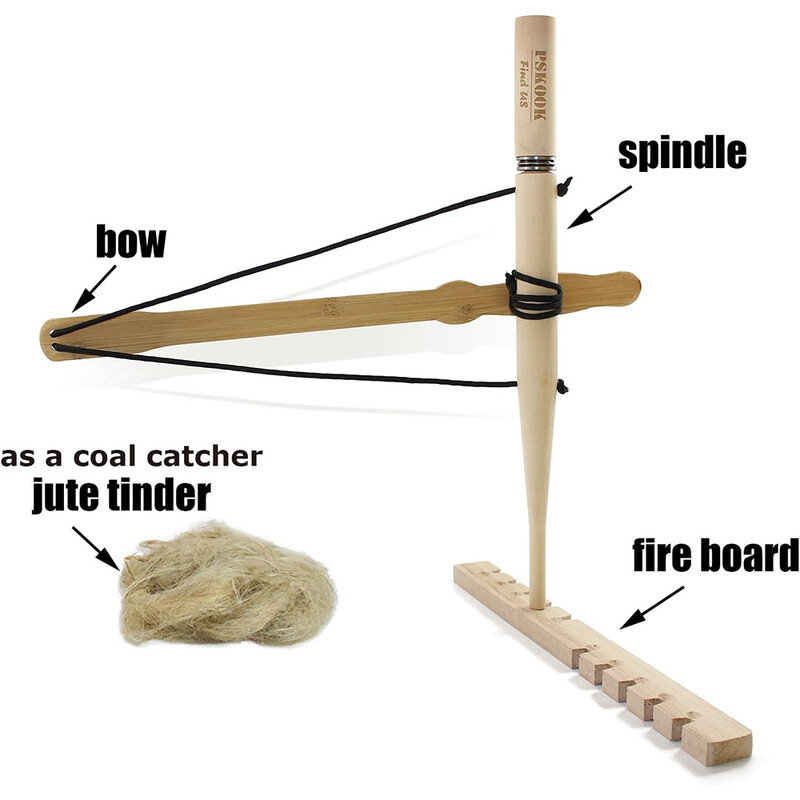 PSKOOK Bow Drill Kit Fire Starter Primitive Wood Survival Practice Friction Fire Alat za izviđačko podučavanje aktivnosti na otvorenom