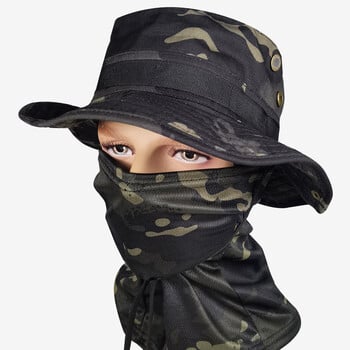 Camo καπέλο για άνδρες με ψύξη λαιμού Gaiter φαρδύ γείσο Camo καπέλο προσώπου κασκόλ Μάσκα Tactical Military for Running Hunting Fishing Outdoor