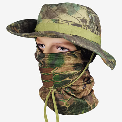 Camo καπέλο για άνδρες με ψύξη λαιμού Gaiter φαρδύ γείσο Camo καπέλο προσώπου κασκόλ Μάσκα Tactical Military for Running Hunting Fishing Outdoor