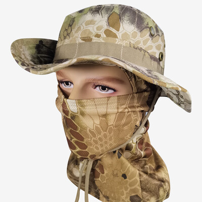Camo καπέλο για άνδρες με ψύξη λαιμού Gaiter φαρδύ γείσο Camo καπέλο προσώπου κασκόλ Μάσκα Tactical Military for Running Hunting Fishing Outdoor
