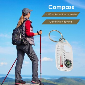 Mini Compasses Θερμόμετρα Keychain Survival Thermometers Compass Keychain Mini Pocket Keychain Compass Outdoor Small Gear