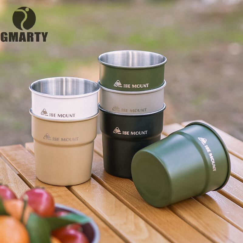 Φλιτζάνια κρασιού μπύρας 300ml Φορητά επιτραπέζια σκεύη από ανοξείδωτο ατσάλι Κούπα τσαγιού καφέ γάλα μπύρας στοιβαζόμενη κούπα νερού για κάμπινγκ για πεζοπορία ταξιδιού