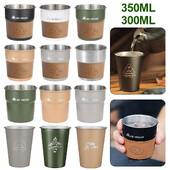 Ανοξείδωτο Φλιτζάνι Κάμπινγκ 300ml/350ml Φλιτζάνι Καφέ Καφέ για Πικ-νικ με Κάλυμμα Κυπέλλου Εξωτερικό Ελαφρύ επιτραπέζιο σκεύος για κάμπινγκ