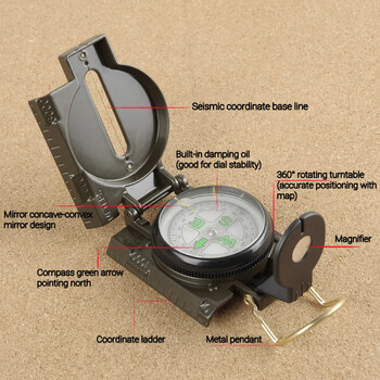 Portable Compass Military Outdoor Camping Folding Len Compass Green Hiking Survival Trip Precise Navigation Expedition