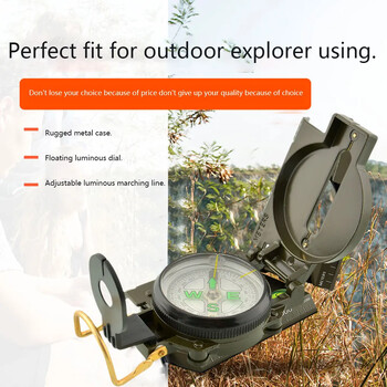 Portable Compass Military Outdoor Camping Folding Len Compass Army Green Hiking Survival Trip Precise Navigation Expedition