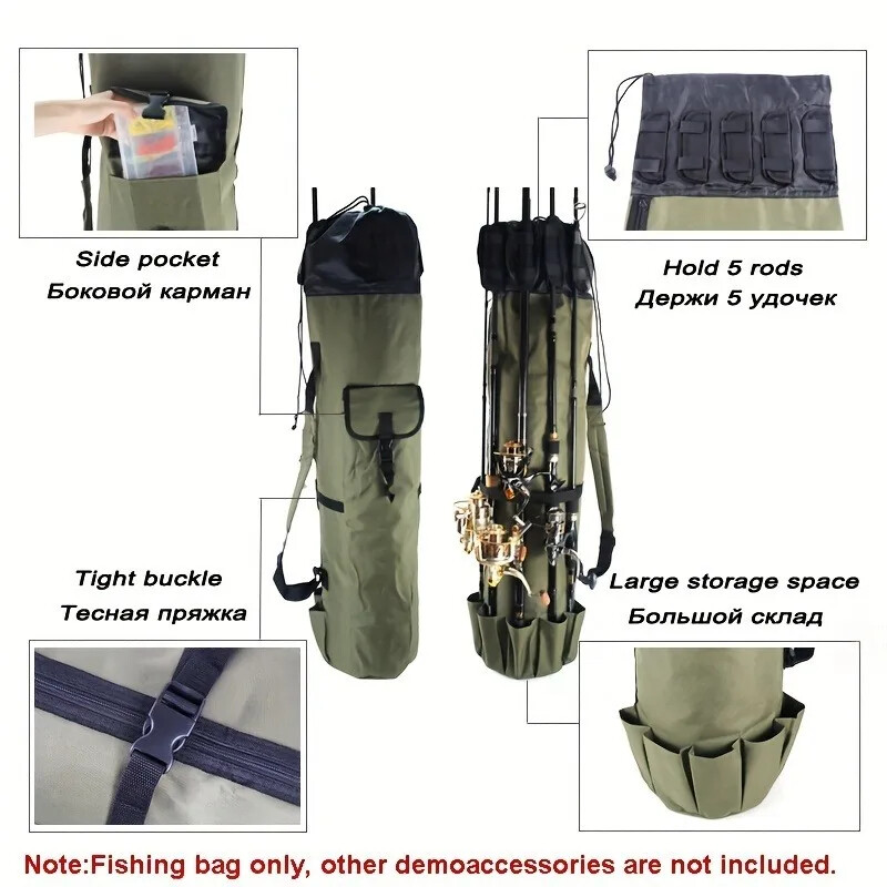 1 τεμ. Συμπαγές πτυσσόμενο καλάμι μεταφοράς ψαρέματος - ευέλικτο εργαλείο οργάνωσης αντικειμένων και εργαλείων με ρυθμιζόμενο ιμάντα ώμου για ψαράδες