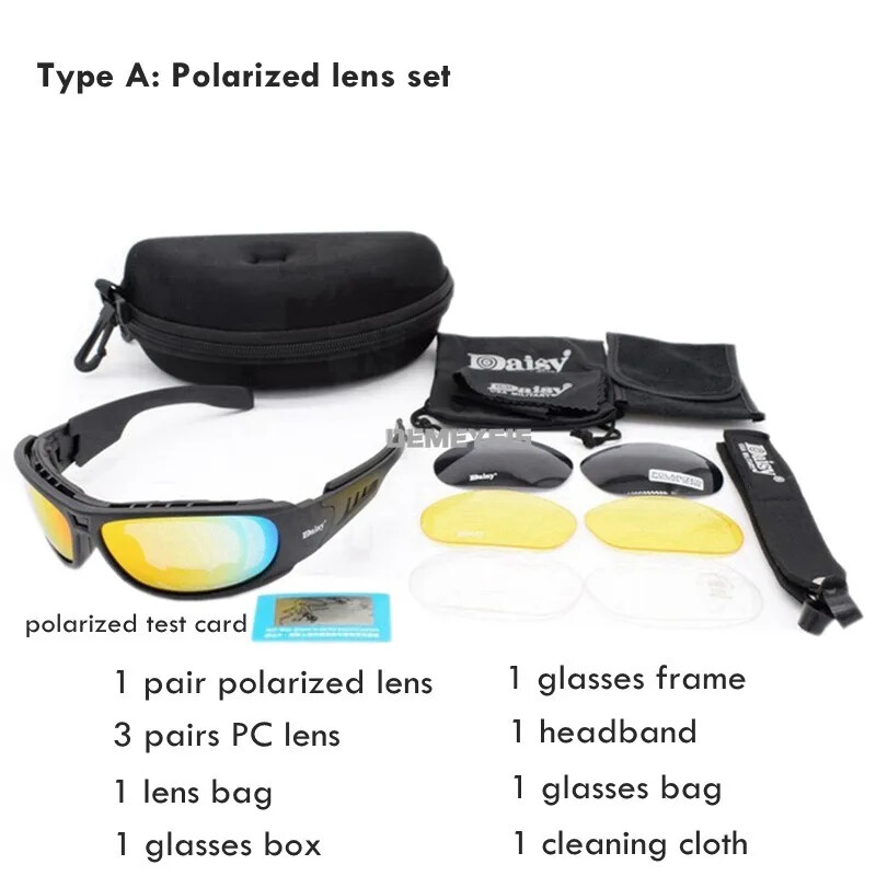 Taktičke polarizirane naočale Daisy C6 Outdoor CS Motociklističke lovačke naočale za pucanje Airsoft naočale s kompletom 4 leće i kratkovidnim okvirom