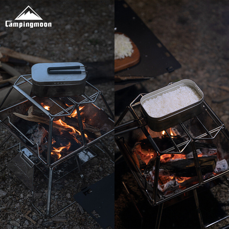 CAMPINGMOON Υπαίθριο πικνίκ, Πτυσσόμενο από ανοξείδωτο ατσάλι, Φορητό κάμπινγκ, Πλατφόρμα καύσης φωτιάς, Στήριγμα κατσαρόλας, Γκριλ