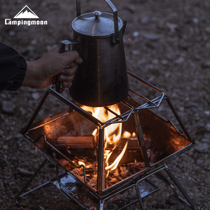 CAMPINGMOON Υπαίθριο πικνίκ, Πτυσσόμενο από ανοξείδωτο ατσάλι, Φορητό κάμπινγκ, Πλατφόρμα καύσης φωτιάς, Στήριγμα κατσαρόλας, Γκριλ