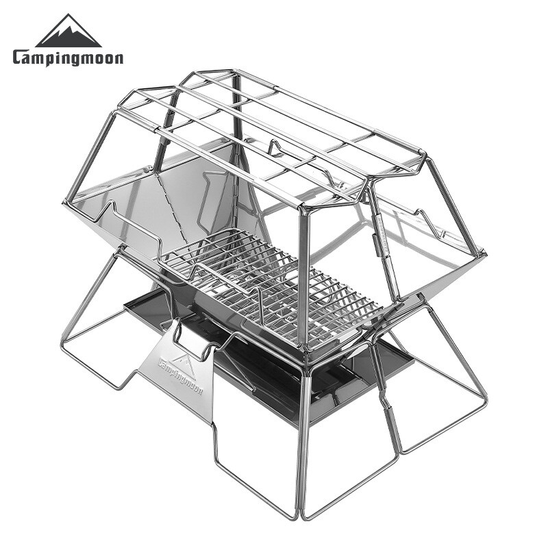 CAMPINGMOON Υπαίθριο πικνίκ, Πτυσσόμενο από ανοξείδωτο ατσάλι, Φορητό κάμπινγκ, Πλατφόρμα καύσης φωτιάς, Στήριγμα κατσαρόλας, Γκριλ