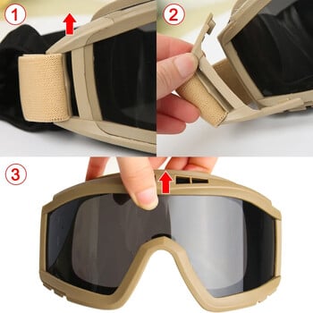 Γυαλιά ορειβασίας Airsoft Tactical Goggles 3 Lens, αντιανεμικό, ανθεκτικό στη σκόνη, γυαλιά ορειβασίας μοτοσικλέτας Motocross CS Safe Protection