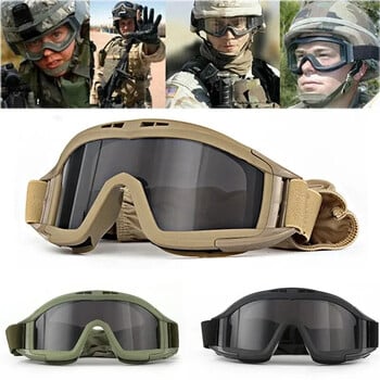 Γυαλιά ορειβασίας Airsoft Tactical Goggles 3 Lens, αντιανεμικό, ανθεκτικό στη σκόνη, γυαλιά ορειβασίας μοτοσικλέτας Motocross CS Safe Protection