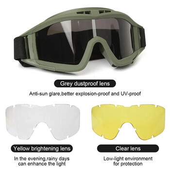 Γυαλιά ορειβασίας Airsoft Tactical Goggles 3 Lens, αντιανεμικό, ανθεκτικό στη σκόνη, γυαλιά ορειβασίας μοτοσικλέτας Motocross CS Safe Protection