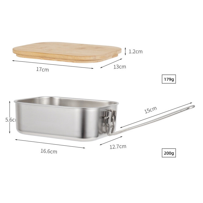 900ML Κάμπινγκ Bento Box Ξύλινο καπάκι Κουτί φαγητού από ανοξείδωτο ατσάλι Bento Box Υπαίθριο ψάρεμα για πικ-νικ Κουτί μεσημεριανού γεύματος Μπάνκα κοπής κατσαρόλας