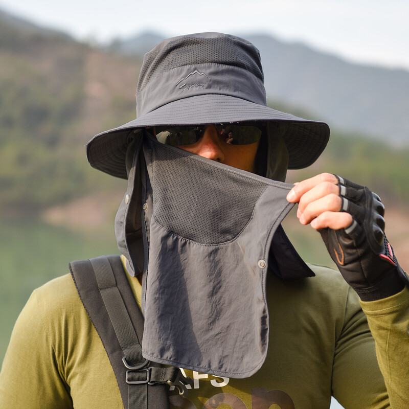 Pălărie de soare cu protecție UV cu boruri largi, cu clapă pentru gât, capac pentru față, șapcă multifuncțională pentru drumeții, pescuit, plajă