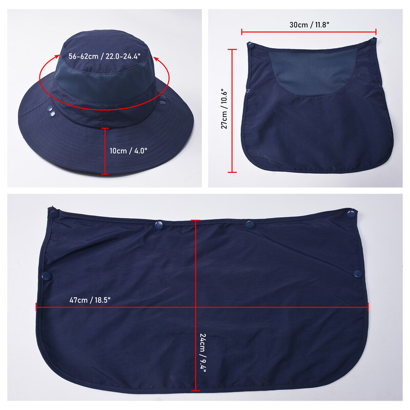 Pălărie de soare cu protecție UV cu boruri largi, cu clapă pentru gât, capac pentru față, șapcă multifuncțională pentru drumeții, pescuit, plajă