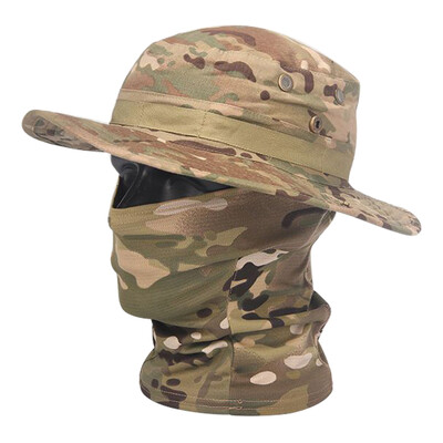 Военна тактика Boonie Hat Висококачествено удебеляване на открито Лов Риболов Туризъм Къмпинг Катерене Камуфлажни шапки Комплект маска
