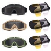 Tactical Protective Goggles 3 Lens Αντιανεμικό Αντιανεμικό Σκοποβολή Motocross Μοτοσικλέτα ορειβασίας Γυαλιά Safe CS Game Glasses