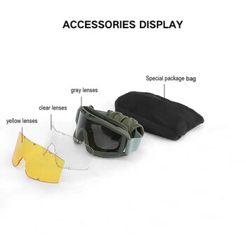 Tactical Protective Goggles 3 Lens Αντιανεμικό Αντιανεμικό Σκοποβολή Motocross Μοτοσικλέτα ορειβασίας Γυαλιά Safe CS Game Glasses