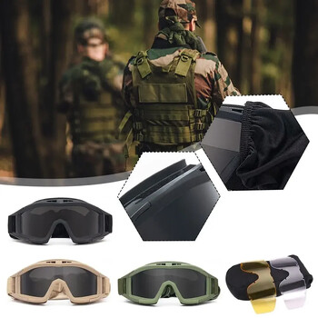 Tactical Protective Goggles 3 Lens Αντιανεμικό Αντιανεμικό Σκοποβολή Motocross Μοτοσικλέτα ορειβασίας Γυαλιά Safe CS Game Glasses