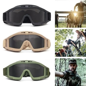 Tactical Protective Goggles 3 Lens Αντιανεμικό Αντιανεμικό Σκοποβολή Motocross Μοτοσικλέτα ορειβασίας Γυαλιά Safe CS Game Glasses