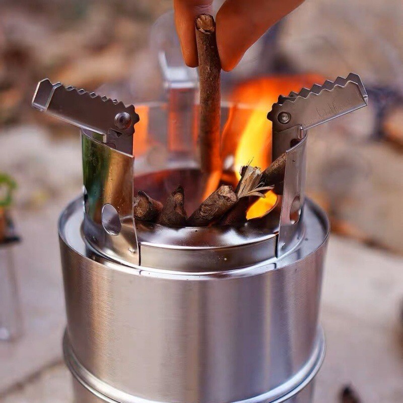 Εξωτερική σόμπα καυσόξυλων Φορητή πτυσσόμενη ξυλόσομπα από ανοξείδωτο χάλυβα Ξυλόσομπα για κάμπινγκ πικνίκ αντιανεμικό μπάρμπεκιου