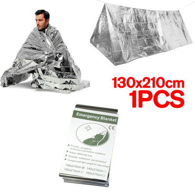 Ασημένια θερμική κουβέρτα έκτακτης ανάγκης Survival υπνόσακος εξωτερικού χώρου Αδιάβροχο αντιανεμικό επαναχρησιμοποιούμενο κάλυμμα για εξερεύνηση