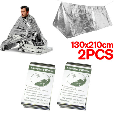 Ασημένια θερμική κουβέρτα έκτακτης ανάγκης Survival υπνόσακος εξωτερικού χώρου Αδιάβροχο αντιανεμικό επαναχρησιμοποιούμενο κάλυμμα για εξερεύνηση