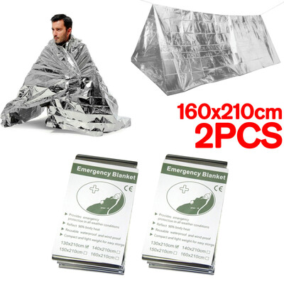 Ασημένια θερμική κουβέρτα έκτακτης ανάγκης Survival υπνόσακος εξωτερικού χώρου Αδιάβροχο αντιανεμικό επαναχρησιμοποιούμενο κάλυμμα για εξερεύνηση