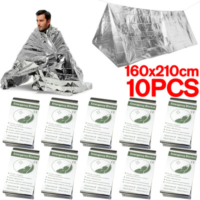 Ασημένια θερμική κουβέρτα έκτακτης ανάγκης Survival υπνόσακος εξωτερικού χώρου Αδιάβροχο αντιανεμικό επαναχρησιμοποιούμενο κάλυμμα για εξερεύνηση