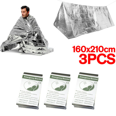 Ασημένια θερμική κουβέρτα έκτακτης ανάγκης Survival υπνόσακος εξωτερικού χώρου Αδιάβροχο αντιανεμικό επαναχρησιμοποιούμενο κάλυμμα για εξερεύνηση
