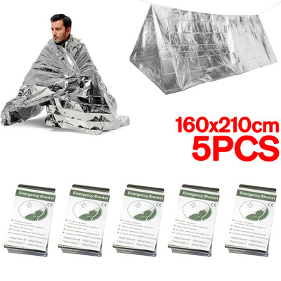Ασημένια θερμική κουβέρτα έκτακτης ανάγκης Survival υπνόσακος εξωτερικού χώρου Αδιάβροχο αντιανεμικό επαναχρησιμοποιούμενο κάλυμμα για εξερεύνηση