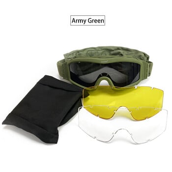 Tactical Goggles Military Airsoft Shooting Glasses Μαύρα 3 φακοί μοτοσυκλέτας αντιανεμικά γυαλιά ηλίου Wargame