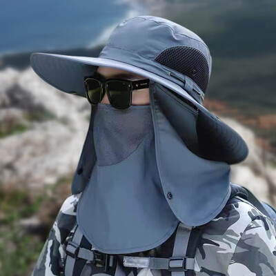 Ανδρικά καπέλα αντηλιακής προστασίας από την υπεριώδη ακτινοβολία Αντιηλιακή αφαιρούμενη μάσκα με κορδόνια καλύμματα φαρδύ γείσο Πτυσσόμενα Καπέλα ψαρέματος ορειβασίας για εξωτερικούς χώρους