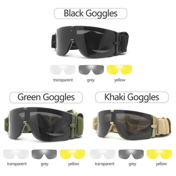 X800 Tactical 3 Lens Goggles Outdoor Αντιανεμικό Airsoft Shooting Κυνήγι Γυαλιά Κάμπινγκ Ποδηλασία Ορειβατικά Γυαλιά UV400