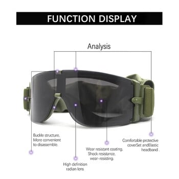 X800 Tactical 3 Lens Goggles Outdoor Αντιανεμικό Airsoft Shooting Κυνήγι Γυαλιά Κάμπινγκ Ποδηλασία Ορειβατικά Γυαλιά UV400