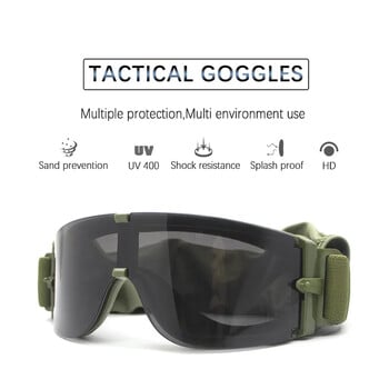 X800 Tactical 3 Lens Goggles Outdoor Αντιανεμικό Airsoft Shooting Κυνήγι Γυαλιά Κάμπινγκ Ποδηλασία Ορειβατικά Γυαλιά UV400