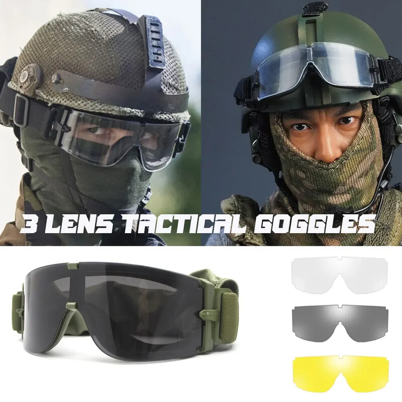 X800 Tactical 3 Lens Goggles Outdoor Αντιανεμικό Airsoft Shooting Κυνήγι Γυαλιά Κάμπινγκ Ποδηλασία Ορειβατικά Γυαλιά UV400