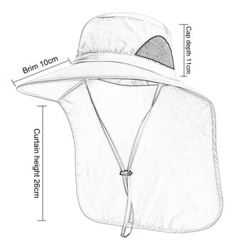 Шапка за слънце с капак на врата, UV защита, Туризъм на открито, дишаща мрежеста шапка за риболов с широка периферия