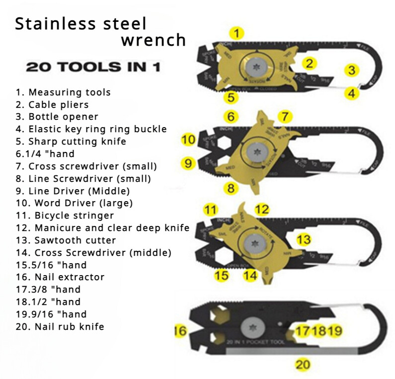 1PC Kreativni rulet Multifunkcionalni kombinirani alat 20 u 1 Ključ od nehrđajućeg čelika Odvijač EDC Vanjski prijenosni gadget