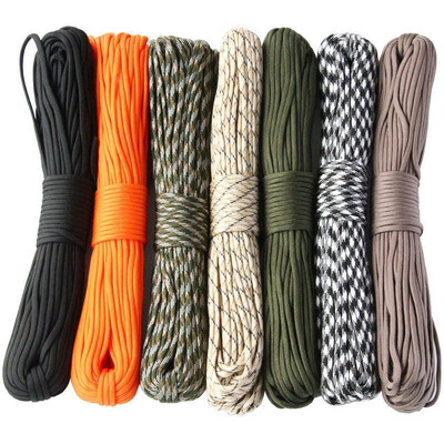 9 kodolu 650 lb Paracord 5/15/31 m diametrs 4 mm militārās taktiskās izpletņa izpletņa virve, kas paredzēta telts izgatavošanai ar aproces aproces suņu kakla siksnu.