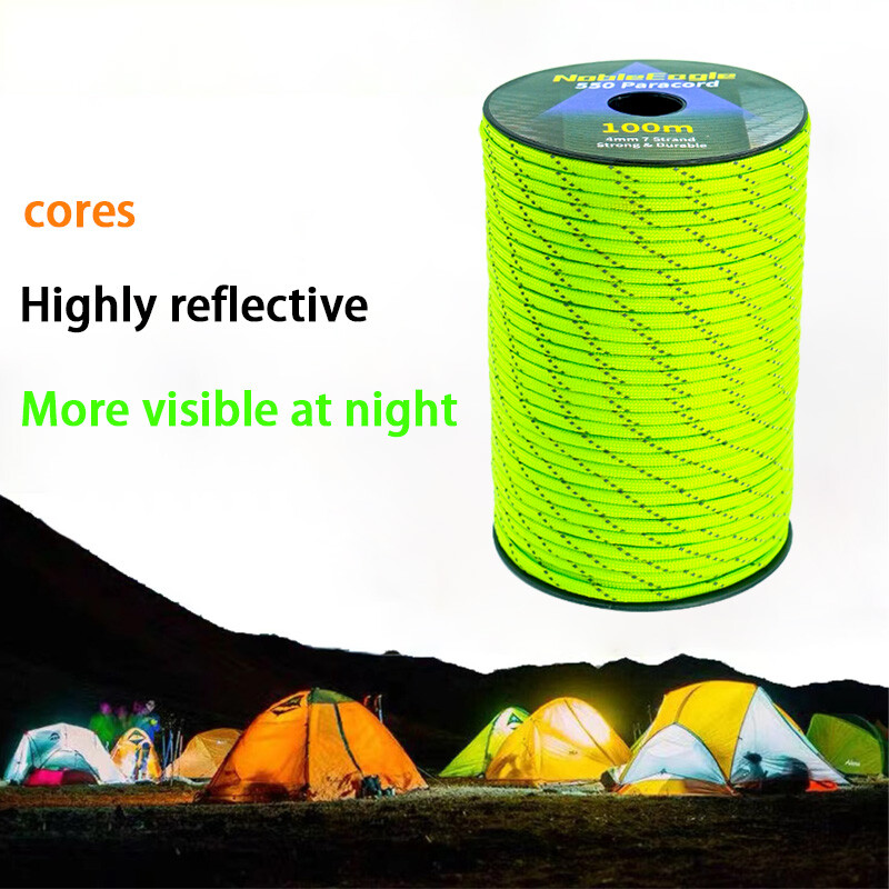 Reflective Paracord Rope Military 7 Strand 4mm 550 Tactical Parachute Cord Camping Tent Lanyard DIY Bracelet Weaving Rope