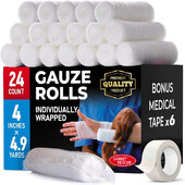Premium Rolls Gauze 12-24 Pack 3-4" x 4,9yd Αναπνεύσιμη τυλιγμένη γάζα τυλιγμένη μπόνους ταινία Πρώτων βοηθειών Συμμορφούμενη με περιτύλιγμα γάζας