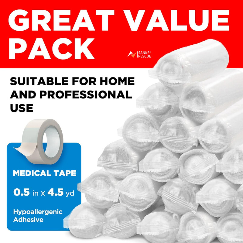 Premium Rolls Gauze 12-24 Pack 3-4" x 4,9yd Αναπνεύσιμη τυλιγμένη γάζα τυλιγμένη μπόνους ταινία Πρώτων βοηθειών Συμμορφούμενη με περιτύλιγμα γάζας