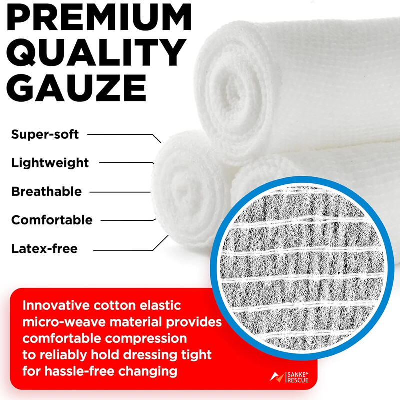 Premium Rolls Gauze 12-24 Pack 3-4" x 4,9yd Αναπνεύσιμη τυλιγμένη γάζα τυλιγμένη μπόνους ταινία Πρώτων βοηθειών Συμμορφούμενη με περιτύλιγμα γάζας